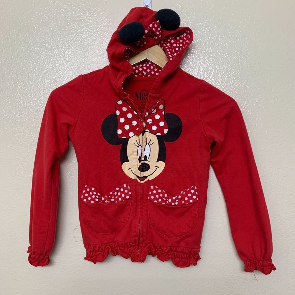 Minnie Mouse Girl Sweater Front Zip Hoodie Medium 5/6 in Red